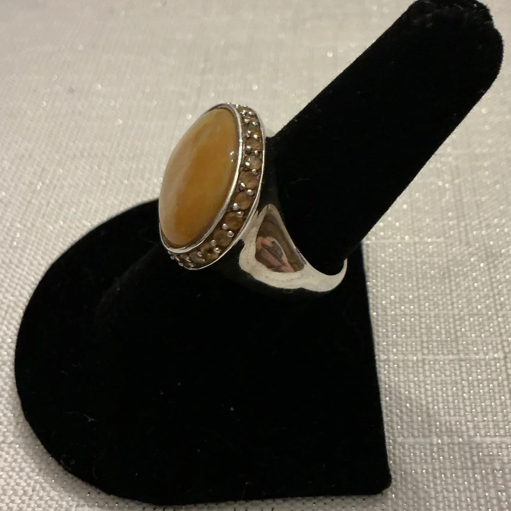 Citrine Mother-of-Pearl Sterling Silver Halo Ring this vintage